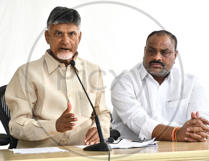 Former Andhra Pradesh Chief Minister Nara Chandrababu Naidu in a Press Meeting