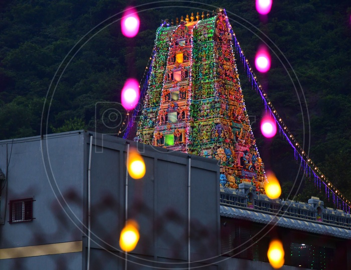 Kanaka Durga Temple Decorated with Lights