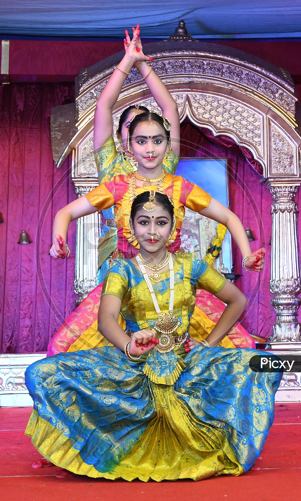 Indian Girls performing Kuchipudi Dance during Dussehra Celebrations