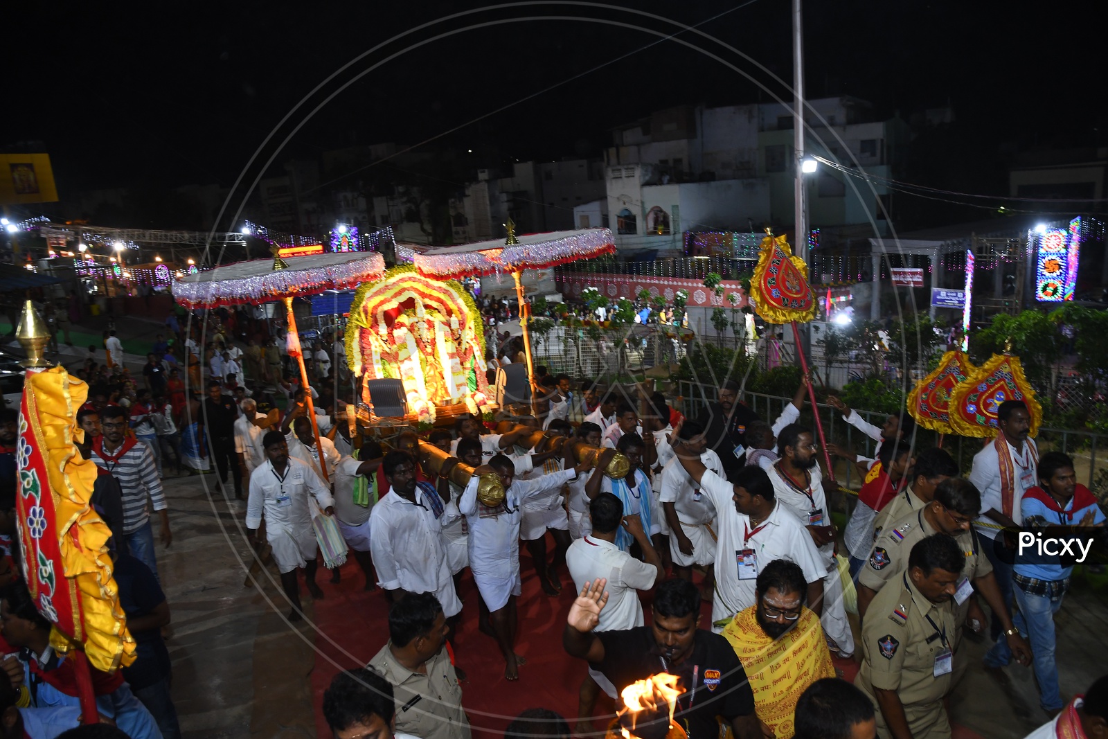 Hindu Goddess Kanaka Durga Procession With Traditional Drums And Deity Idol