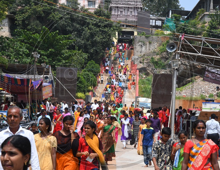 Crowd Of Hindu Devotees At Kanaka Durga Temple During dussera Navratri Festival