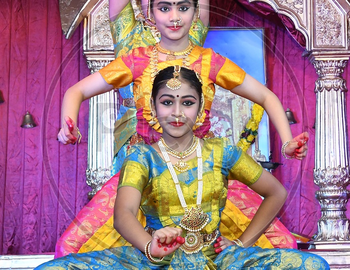 Indian Girls performing Kuchipudi Dance during Dussehra Celebrations