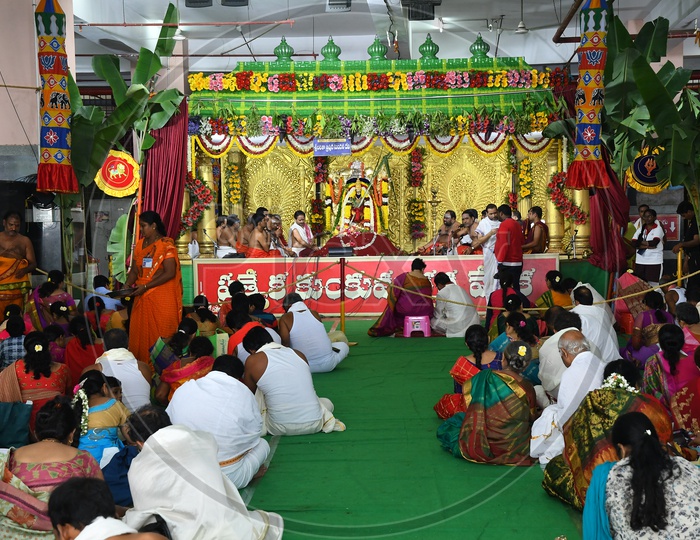 Devotees Performing Kumkum Archana As a Part Of Worship in Kanaka Durga Temple