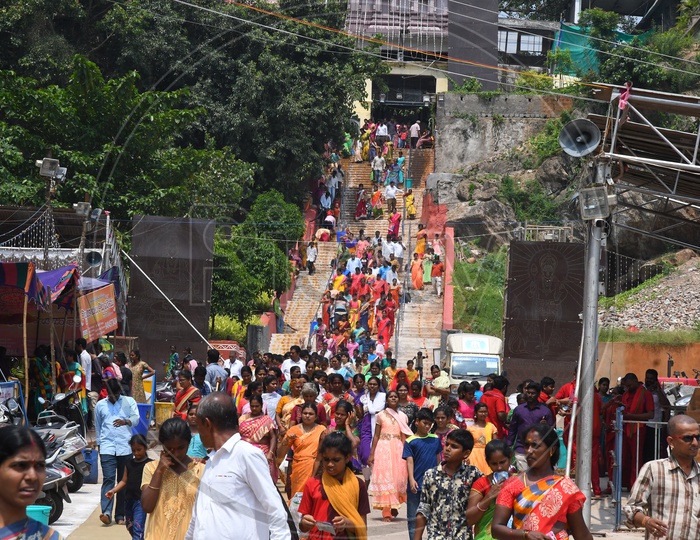 Crowd Of Hindu Devotees At Kanaka Durga Temple During dussera Navratri Festival