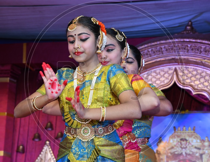 Indian Dancer Girls during a performance on the stage