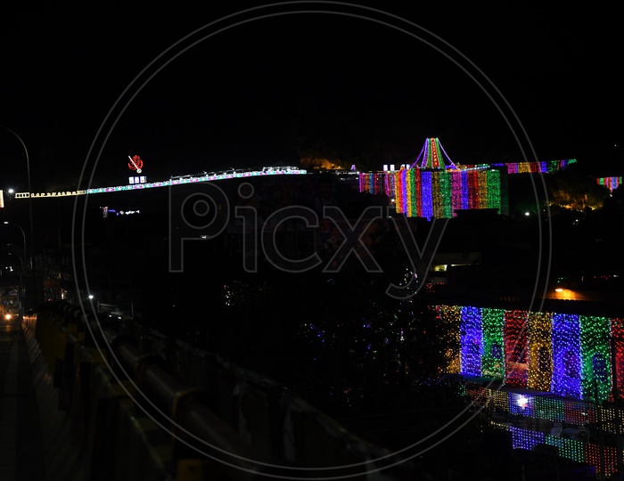 LED Light Decoration To Temple Shrine Of Kanaka Durga Temple During Durga Navratri Festivals