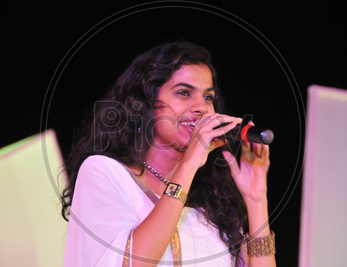 Indian Singer Ravuri Sravana Bhargavi during singing Competition