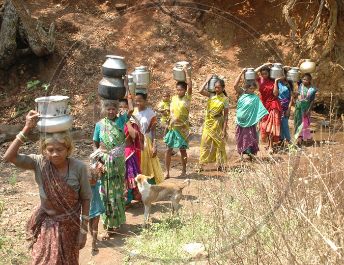 Indian Tribal Women carrying water over their heads