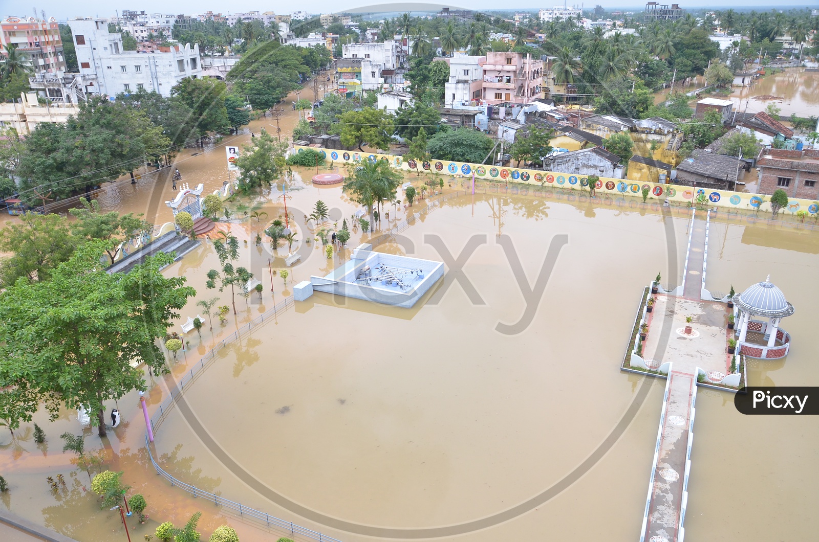 Aerial view of flooded areas in Eluru