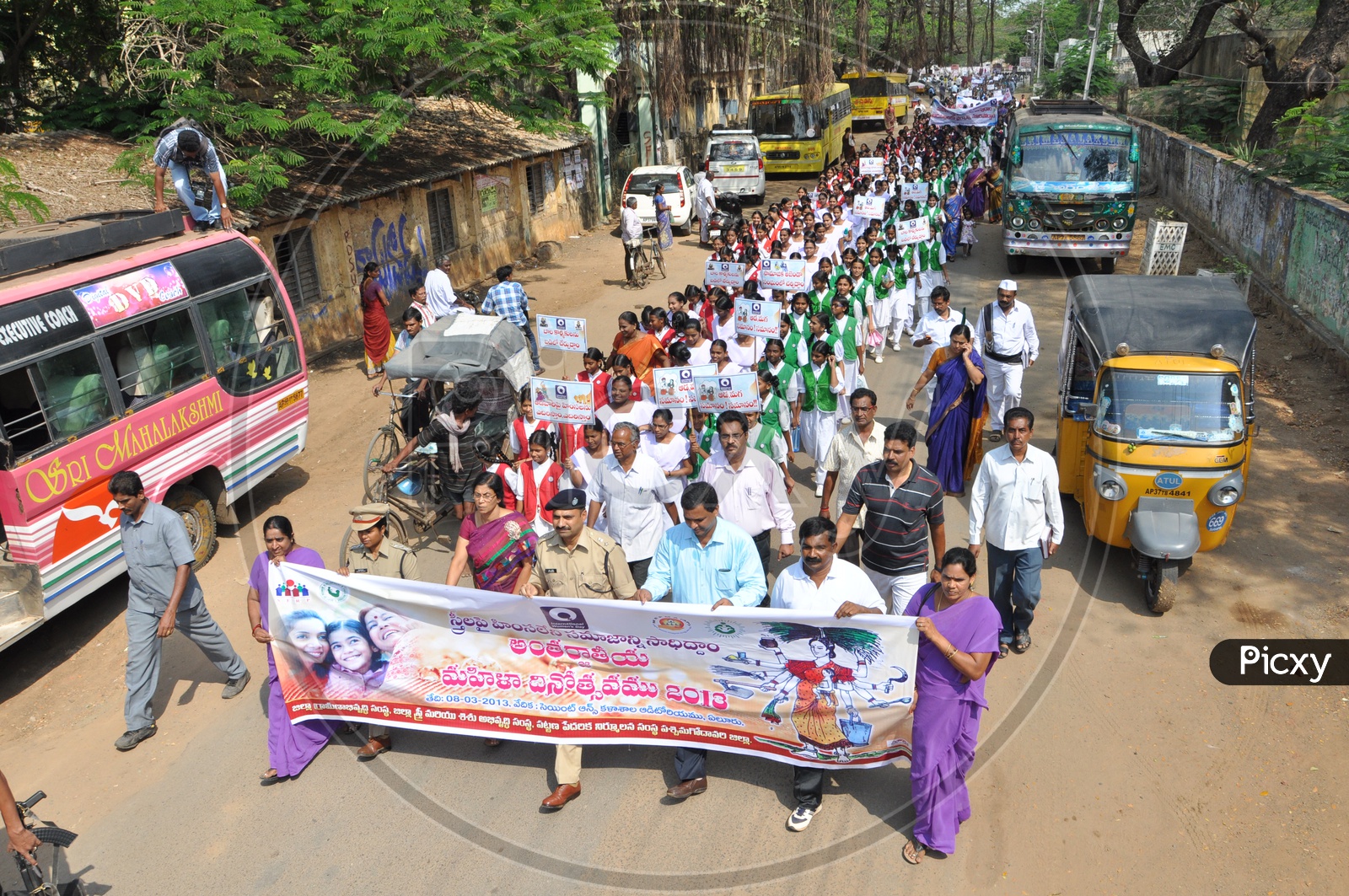 School Students during a rally on the occasion of International Women's Day
