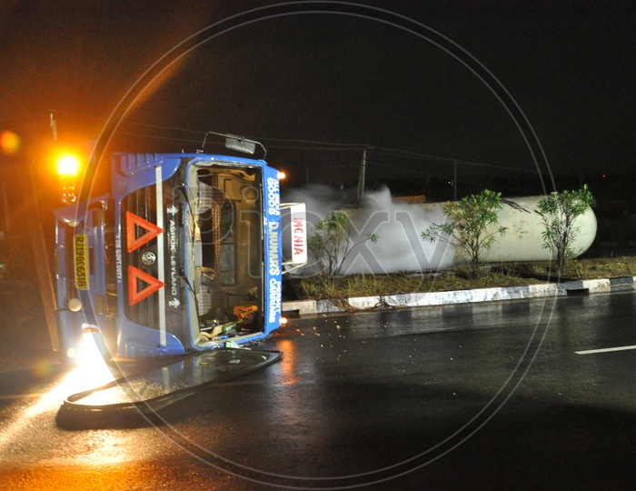A Road Accident of Lorry during night in Vijayawada