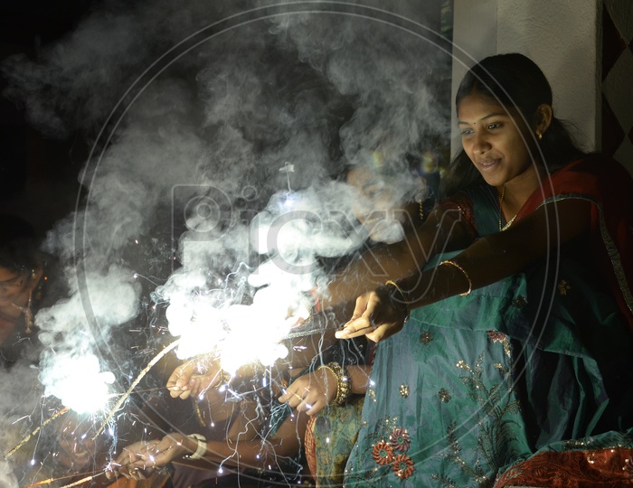 Indian Girls celebrating Diwali