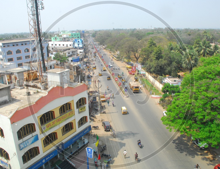 Aerial view of Empty road in Vijayawada