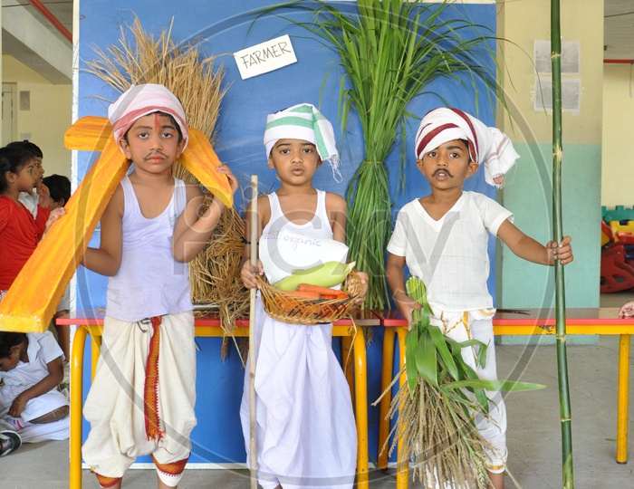 Realistic Portrait of Indian Farmer Kids Wearing Skull Cap and Traditional  Kurta On Nature Background. Generative AI Illustration. 24075681 Stock  Photo at Vecteezy