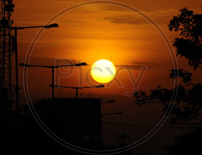 View of Sunset by the bridge in Vijayawada