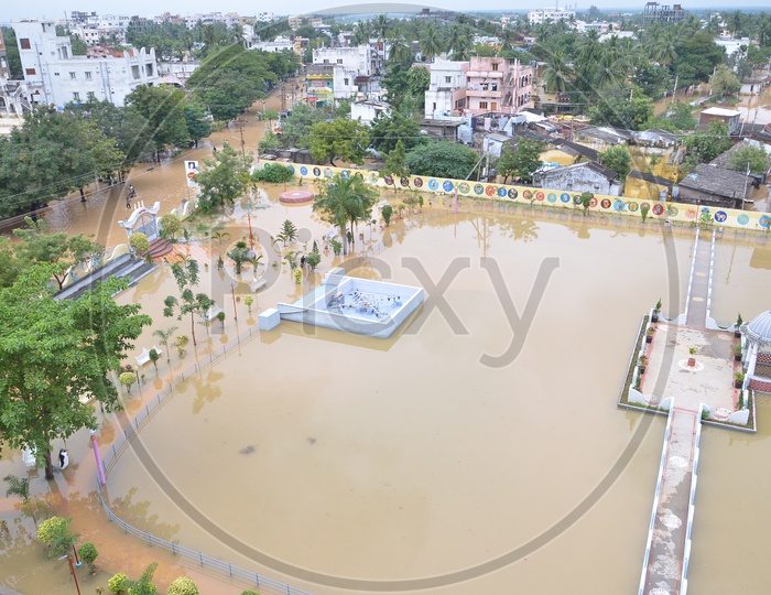 Aerial view of flooded areas in Eluru