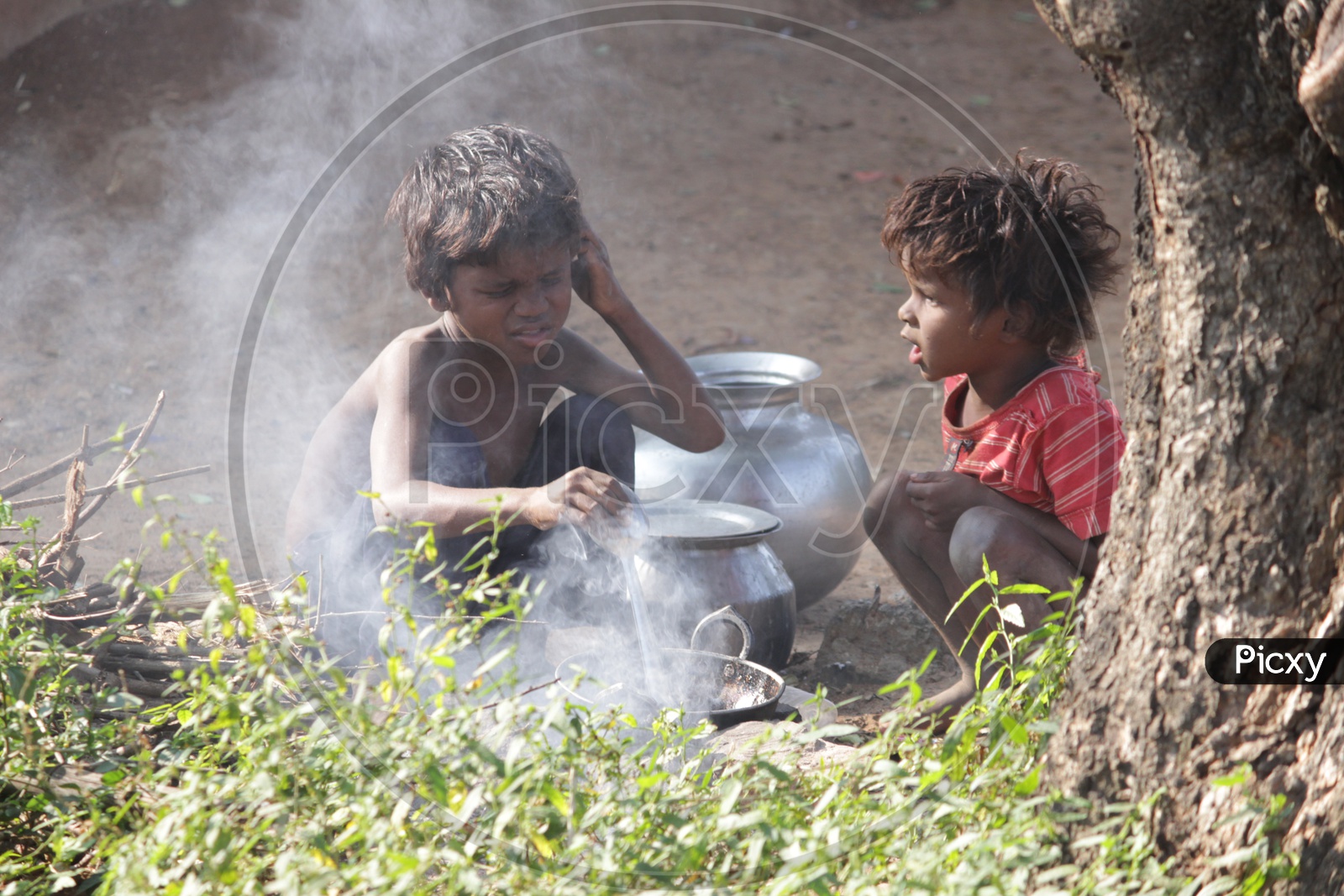 Indian Street Kids cooking food