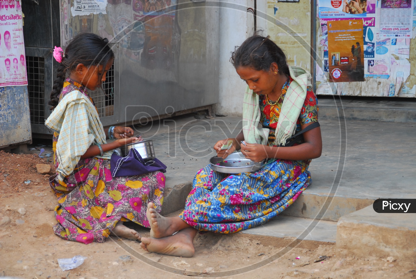 Indian Child Beggars counting money