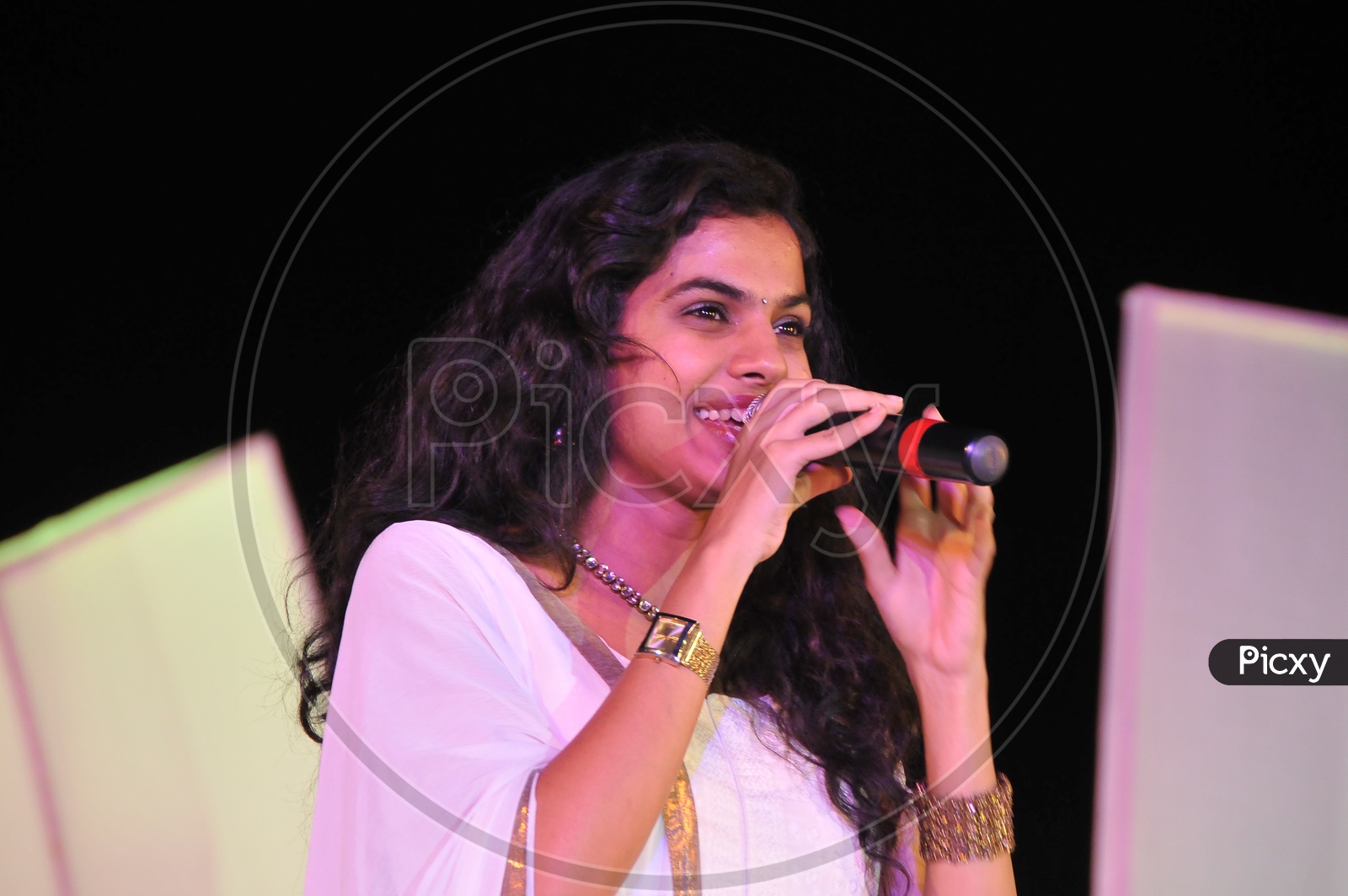 Indian Singer Ravuri Sravana Bhargavi during singing Competition