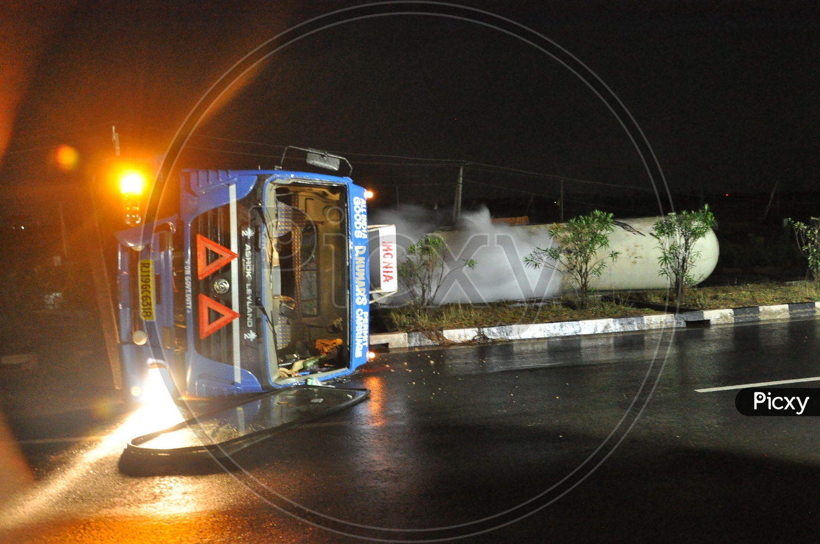 A Road Accident of Lorry during night in Vijayawada