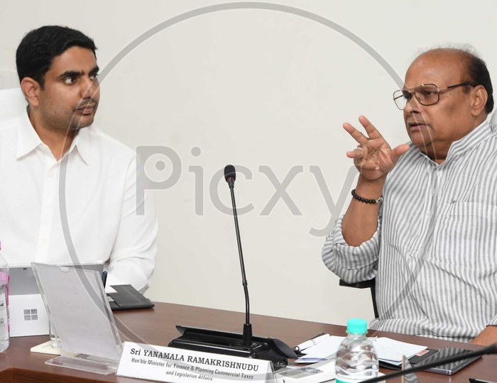 Former IT Minister Nara Lokesh and Yanamala Rama Krishnudu
