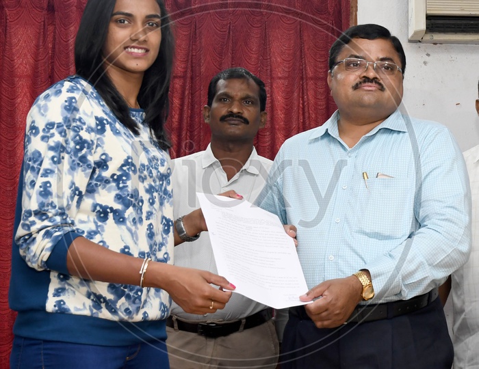 PV Sindhu During Joining Report Submit At CCLA Secretary B.Rama Rao ( IAS ) CCLA Building At Gollapudi Vijayawada