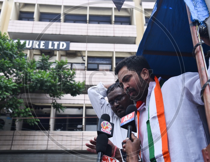 Congress party worker speaks to media after being arrested as he protests in front of Pragathi Bhawan  on 21st October,2019