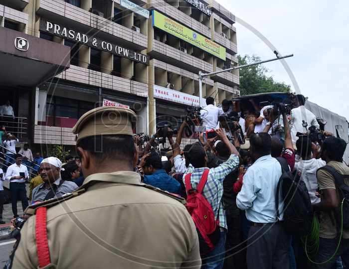 Congress Party workers  being detained into a van by Telangana Police as he protests at Pragathi Bhawan Gherao on 21st October,2019