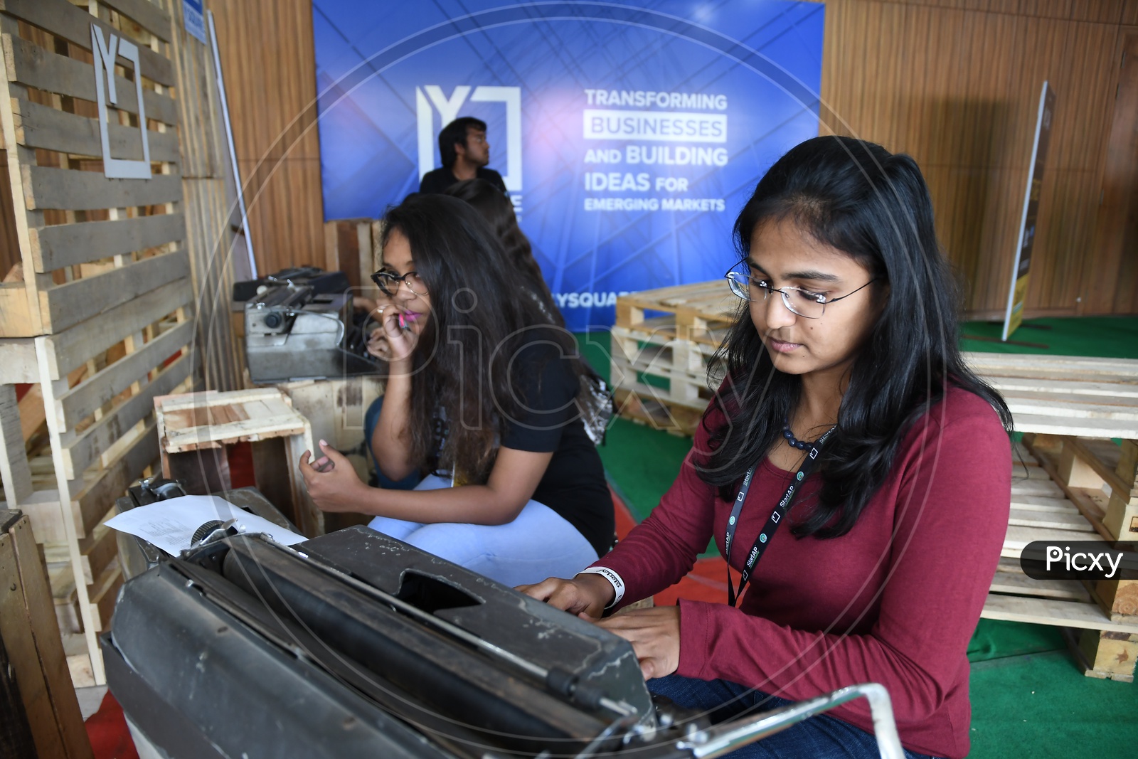 Indian Young Girls Using Type Writer Machines