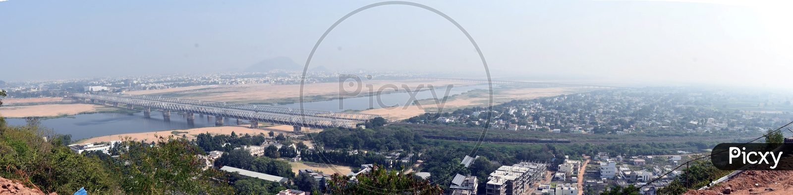 Panorama View Of Krishna River With Prakasam Barrage