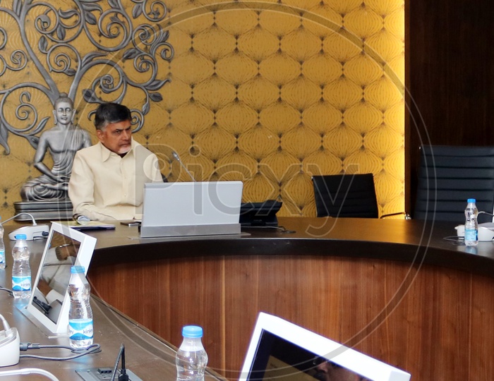 Former AP Chief Minister Nara Chandrababu Naidu and Minister P.Narayana with Foreign Delegates in a Meeting