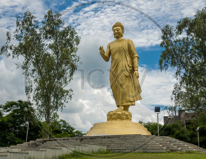 Golden Buddha Statue At Naglok Buddha Vihar In Nagpur