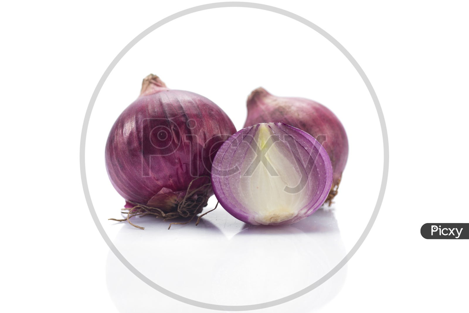 Red Onions Chopped on an Isolated White Background