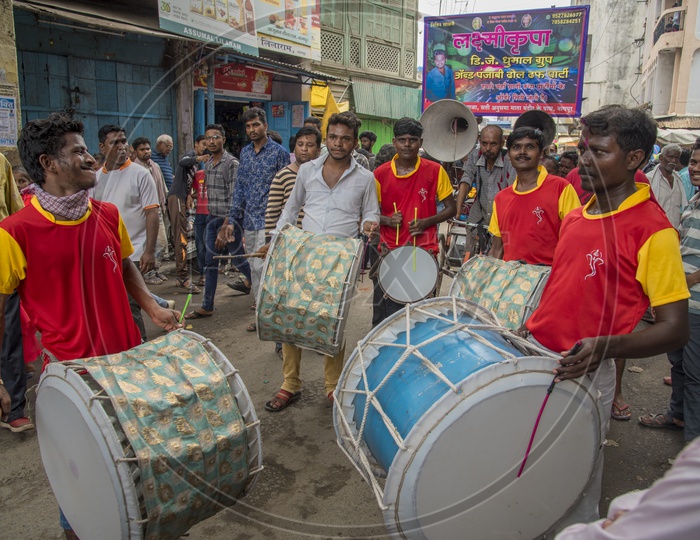 Indian Drum Artists Playing Drums In a Procession