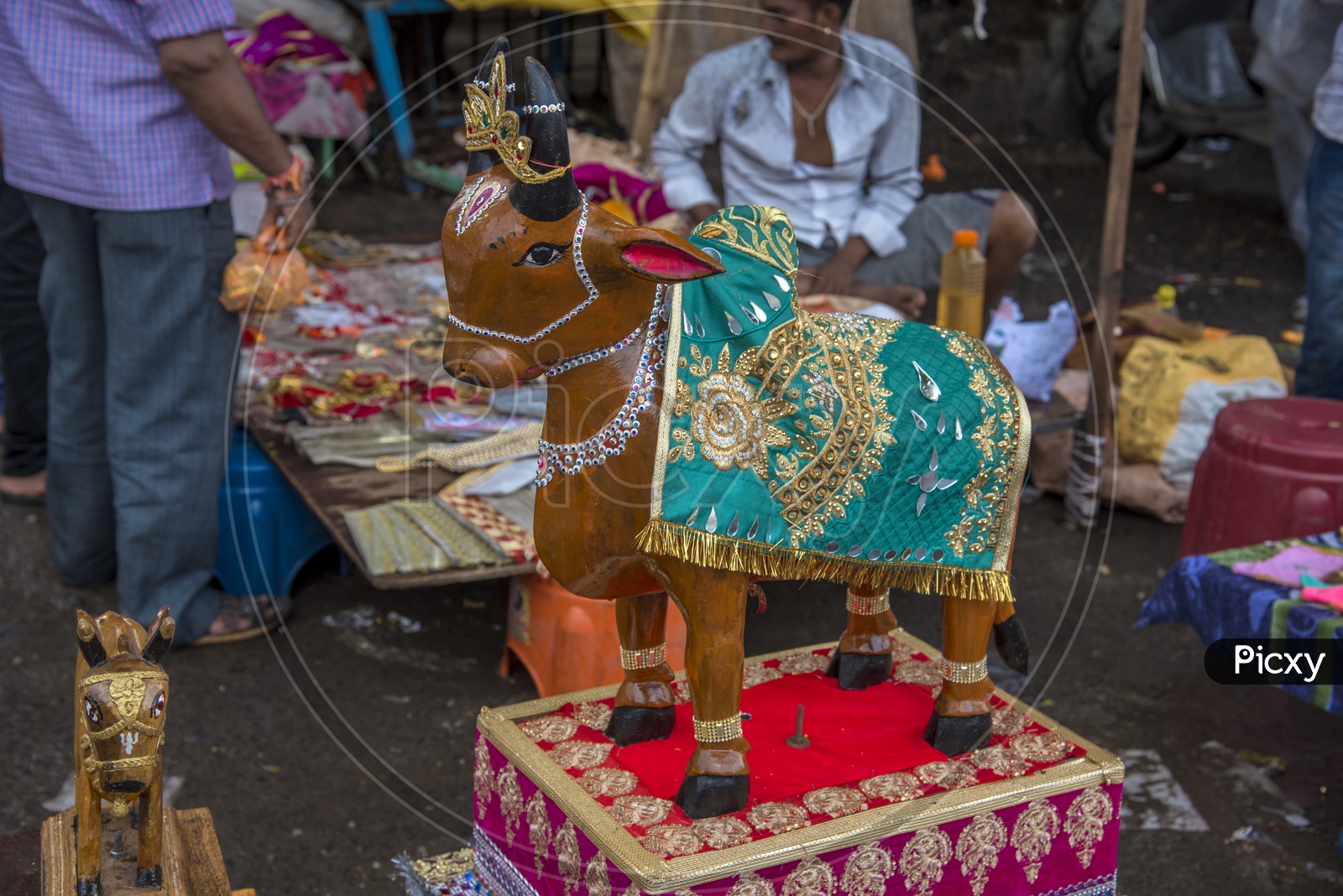Nagpur People And  children's celebrating the Pola festival by decorating and exhibiting a wooden bull