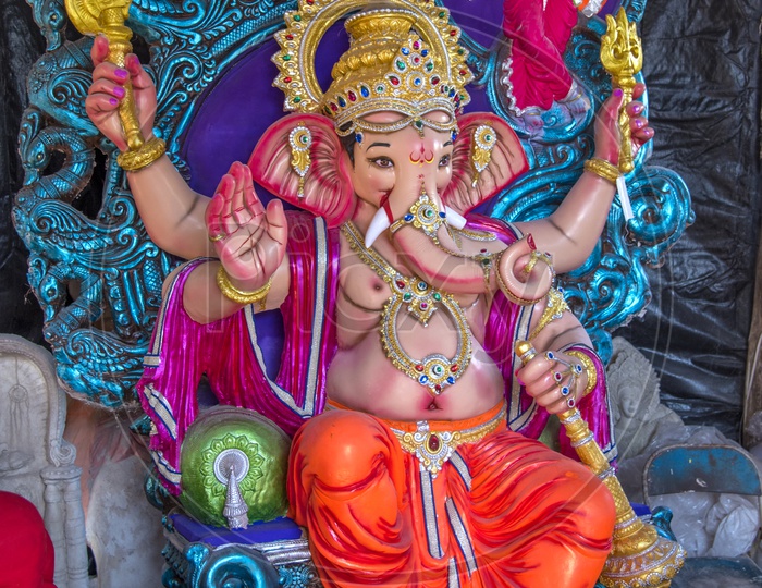 Lord Ganesh Idols In Mandapas During Ganesh Chathurdhi Festival