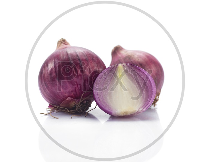 Red Onions Chopped on an Isolated White Background