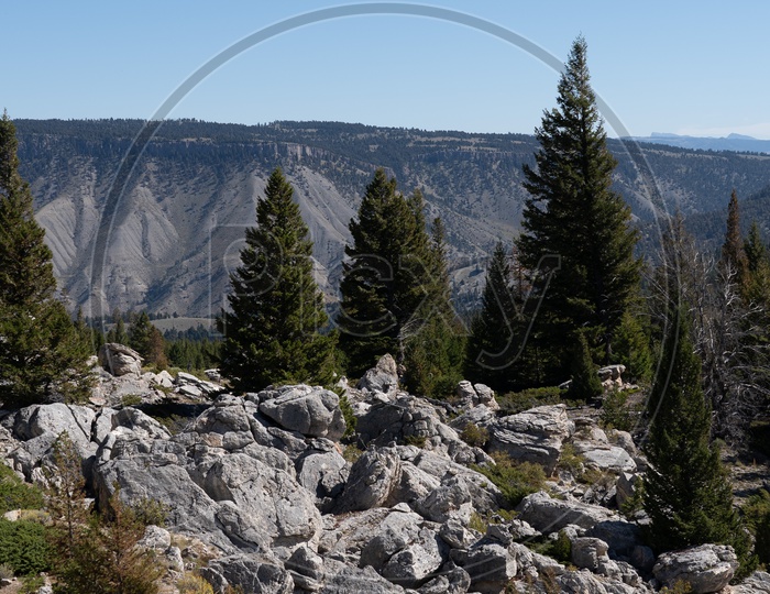 Landscape of Massive Boulders alongside Hot Springs in Yellowstone National Park