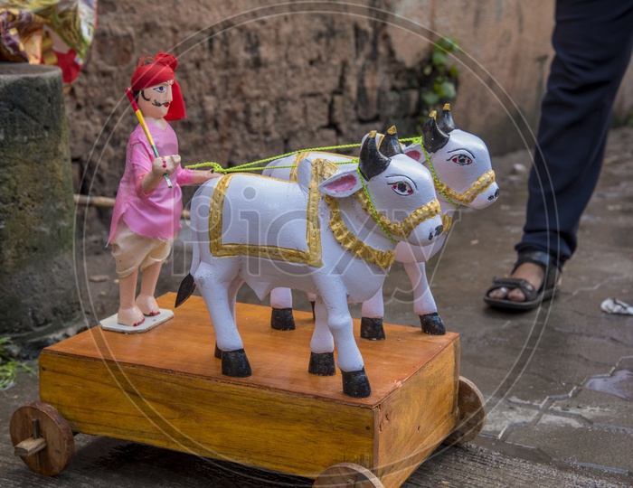 Nagpur People And  children's celebrating the Pola festival by decorating and exhibiting a wooden bull