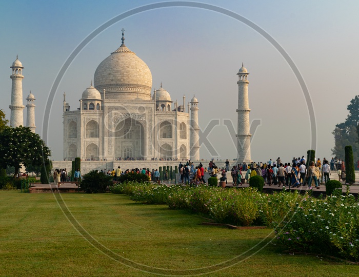 Taj Mahal In Agra With Blue Sky in Background