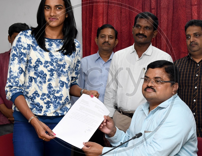 PV Sindhu During Joining Report Submit At CCLA Secretary B.Rama Rao ( IAS ) CCLA Building At Gollapudi Vijayawada