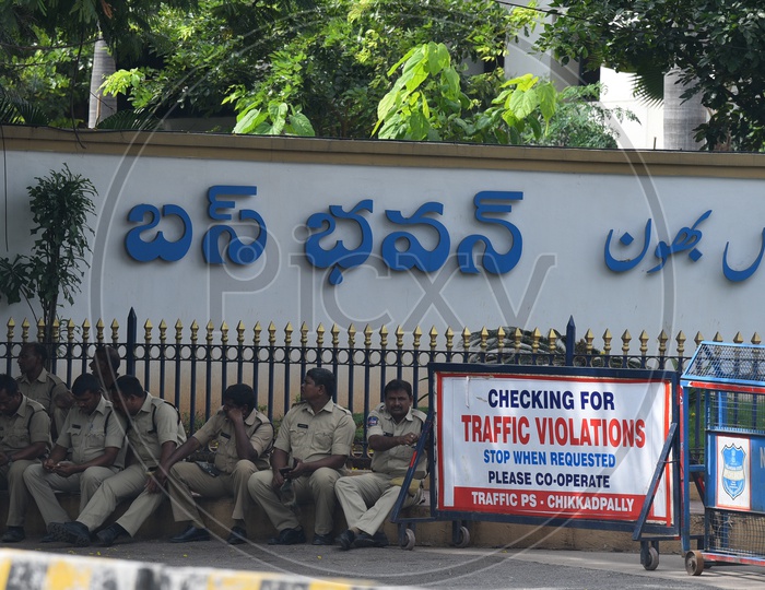 Telangana Police Security at Bus Bhavan in Hyderabad