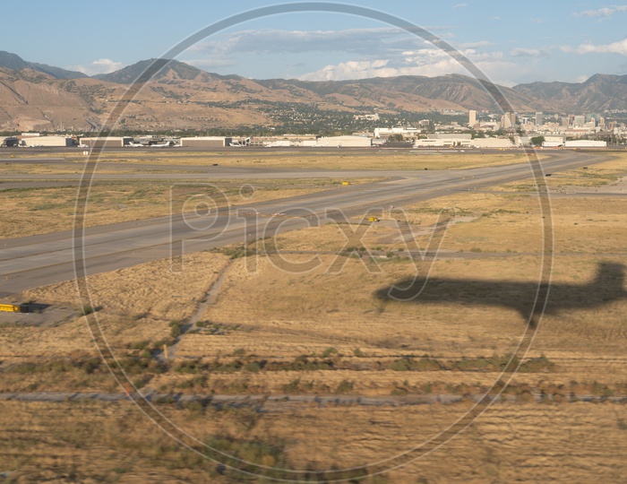 Shadow of Airplane over the empty land, Salt Lake City, Utah
