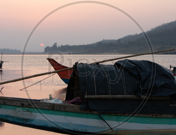 Boat Houses Of Migratory Fisherman  At Godavari River Channel