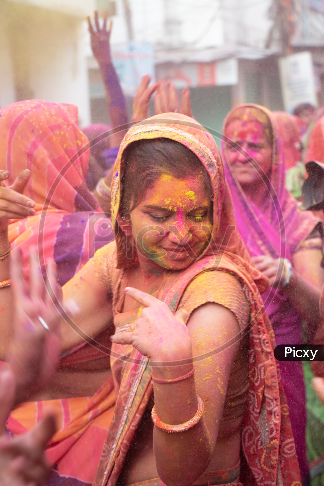 Holi Celebrations By Indian People  Filled In Colors