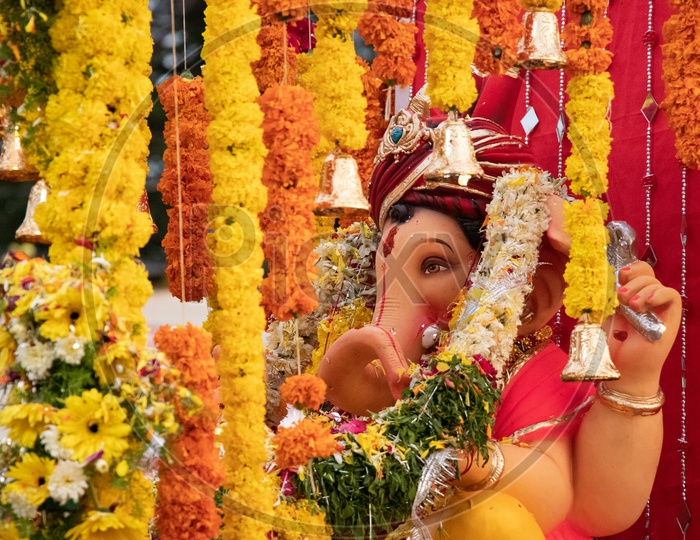 Lord Ganesh Idol In Procession During Ganesh Chaturdhi Event