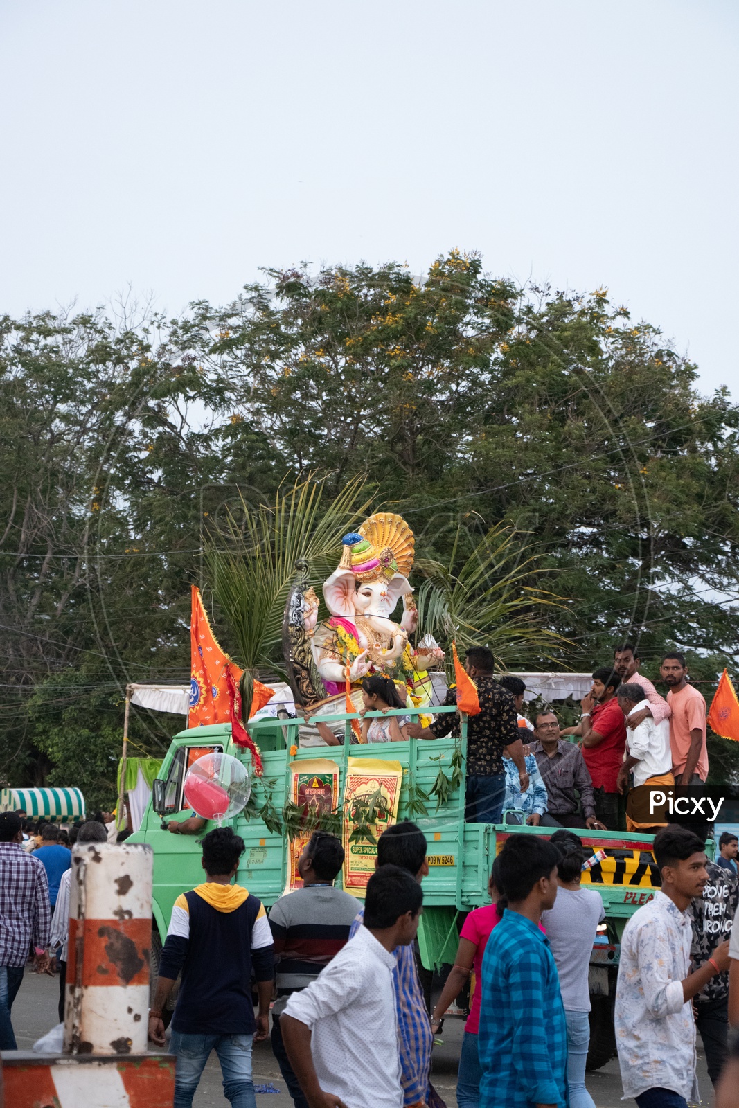 Image Of Lord Ganesh Idols In Procession During Ganesh Visarjan Or 