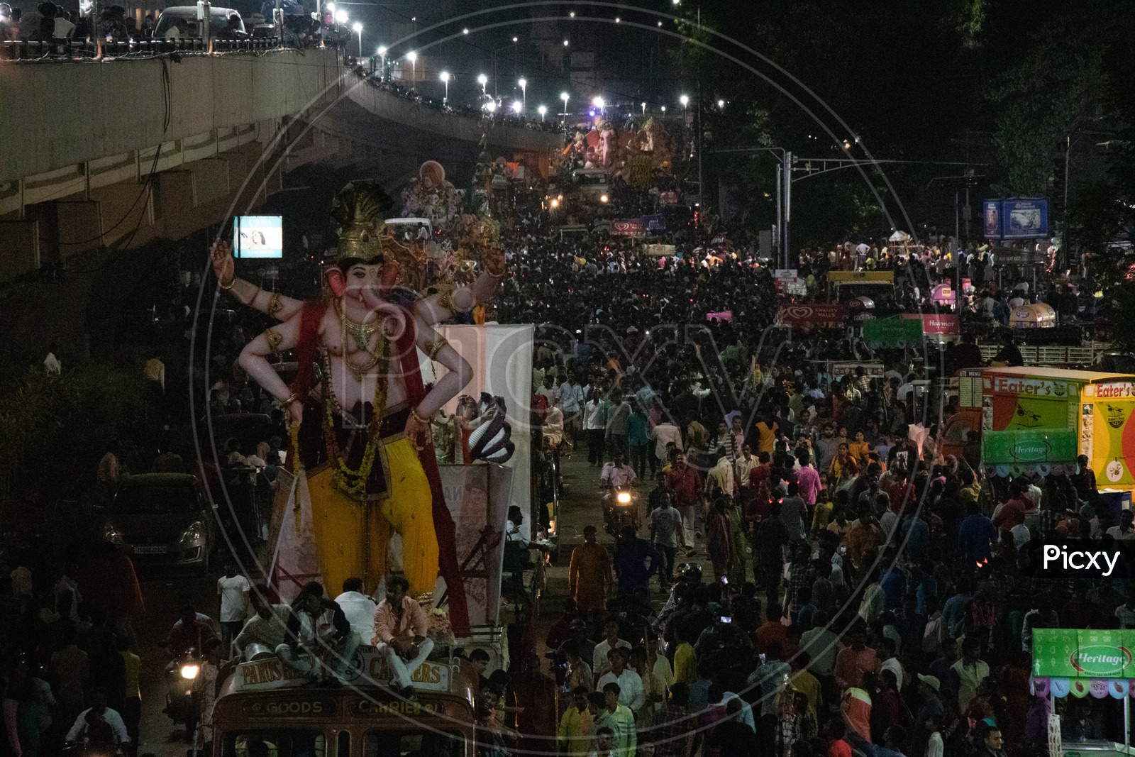 Image Of Lord Ganesh Idols In Procession During Ganesh Visarjan Or 