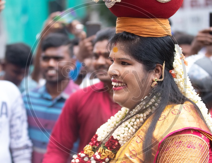 Jogini Or Goddess Woman Dancing During Bonalu Festival At Ujjaini Mahakali Temple in Hyderabad