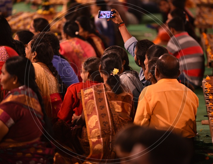 Indian Happy Family Taking Selfie At Koti Deeposthavam Event in Hyderabad